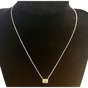 Adina Eden Gold Pave Outlined Baguette Solitaire Pendent Necklace NEW